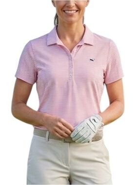 Vineyard Vines White Pink Striped Polo Shirt Golf Performance Lightweight M